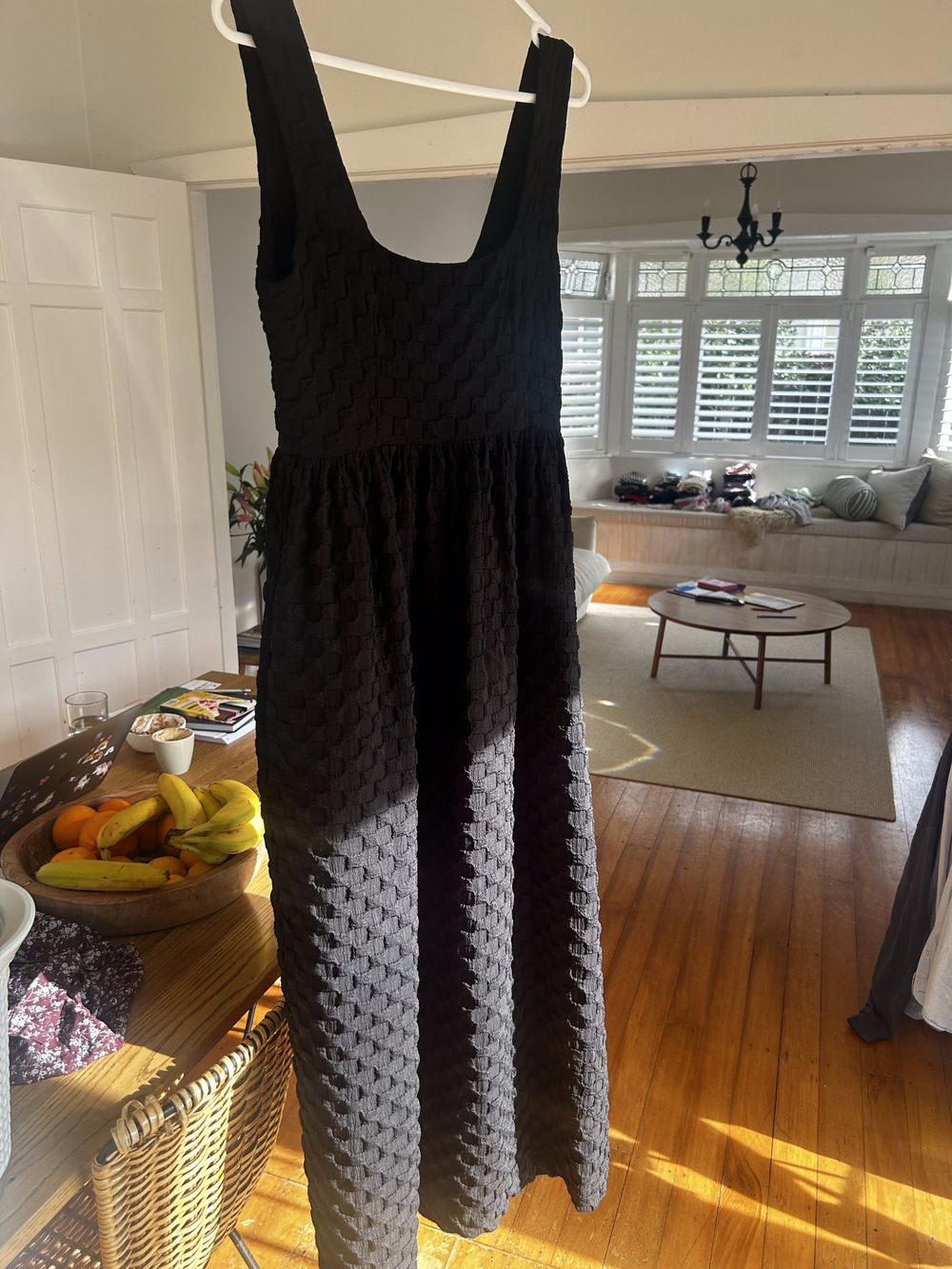 Ruby Black Textured Sleeveless Midi Dress