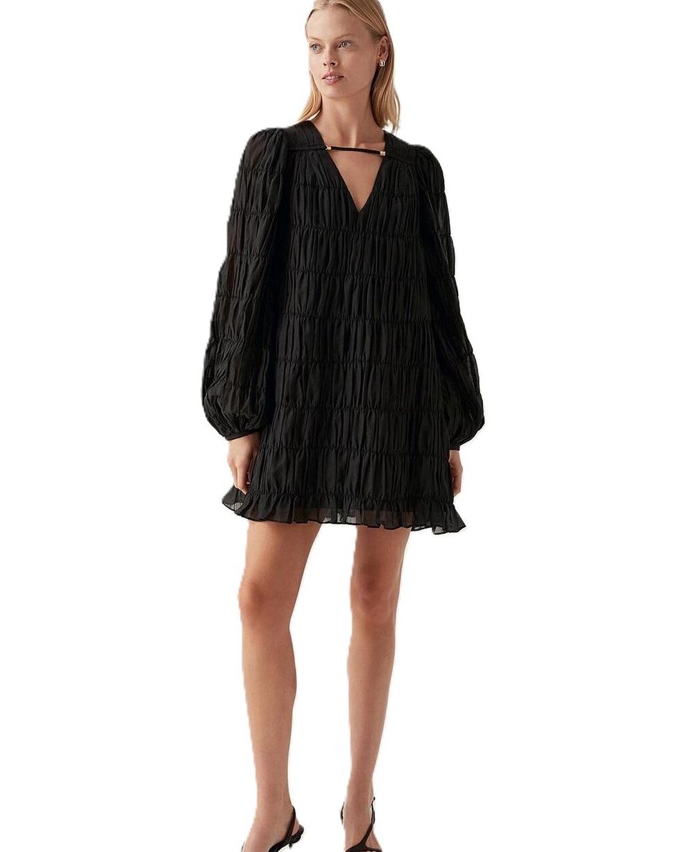 Aje Evelina Ruched Mini Dress in Black Cotton OVERSIZED