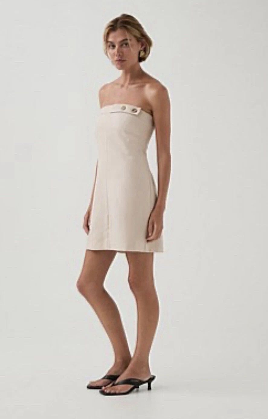 Aje Studio Lucine Strapless Dress Size 10 in Beige Linen