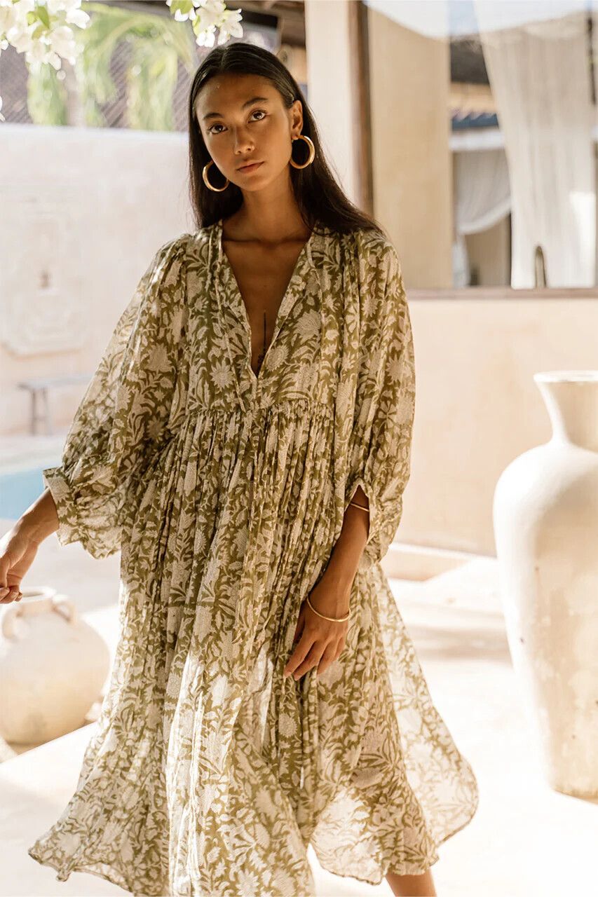 Daughters of India Kyra Midi Dress in Olive Size Medium