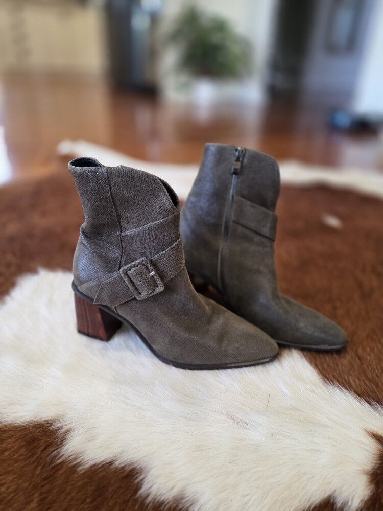 Grey Leather Ankle Boots