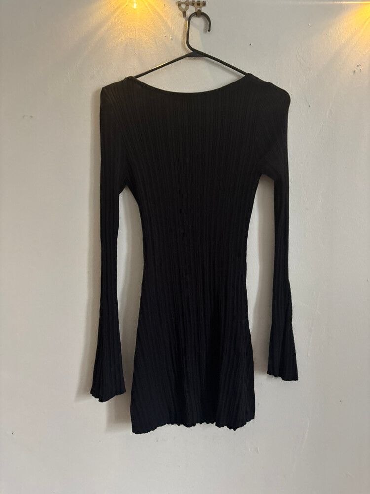chinese dress ladies Long Sleeve Shimmer Knit Midi Dress in Bronze Black