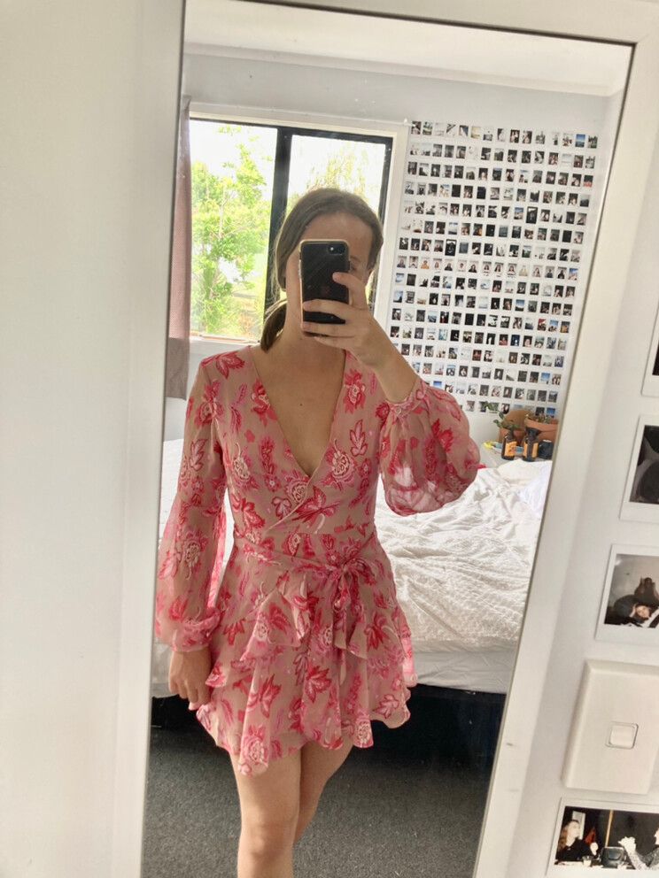 strapless open back dress Saints + Secrets Blush Pink Ruffle Dress with Exposed Back- Size S (se –  The Saved Collection main image 1