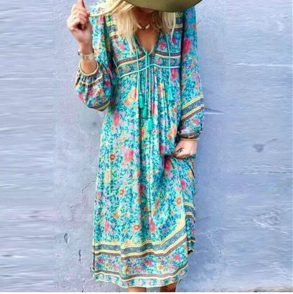 Spell & The Gypsy Dress Folk Town Size XL AU 14 IS 10 Boho Midi Floral turquoise