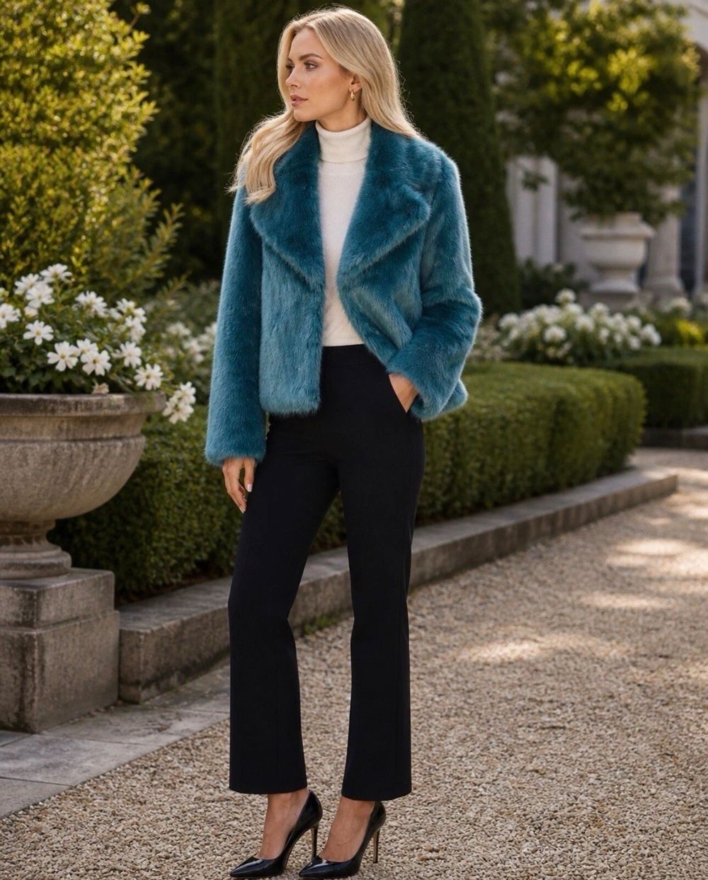Unreal Fur Jacket Coat Size Small AU 10, US 6 faux fur angel sleeve blue green