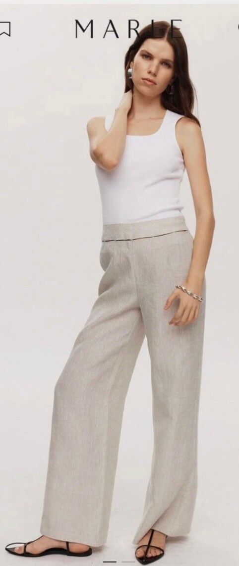 Marle Kyra beige linen pants size 12 new with tags