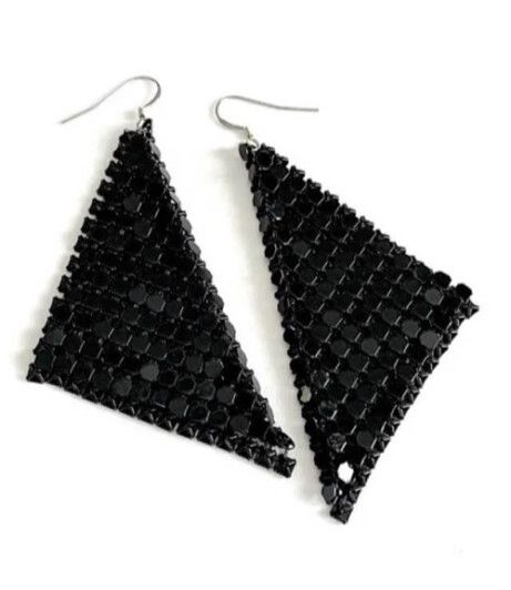 NEW VINTAGE Black glomesh style large dangle earrings