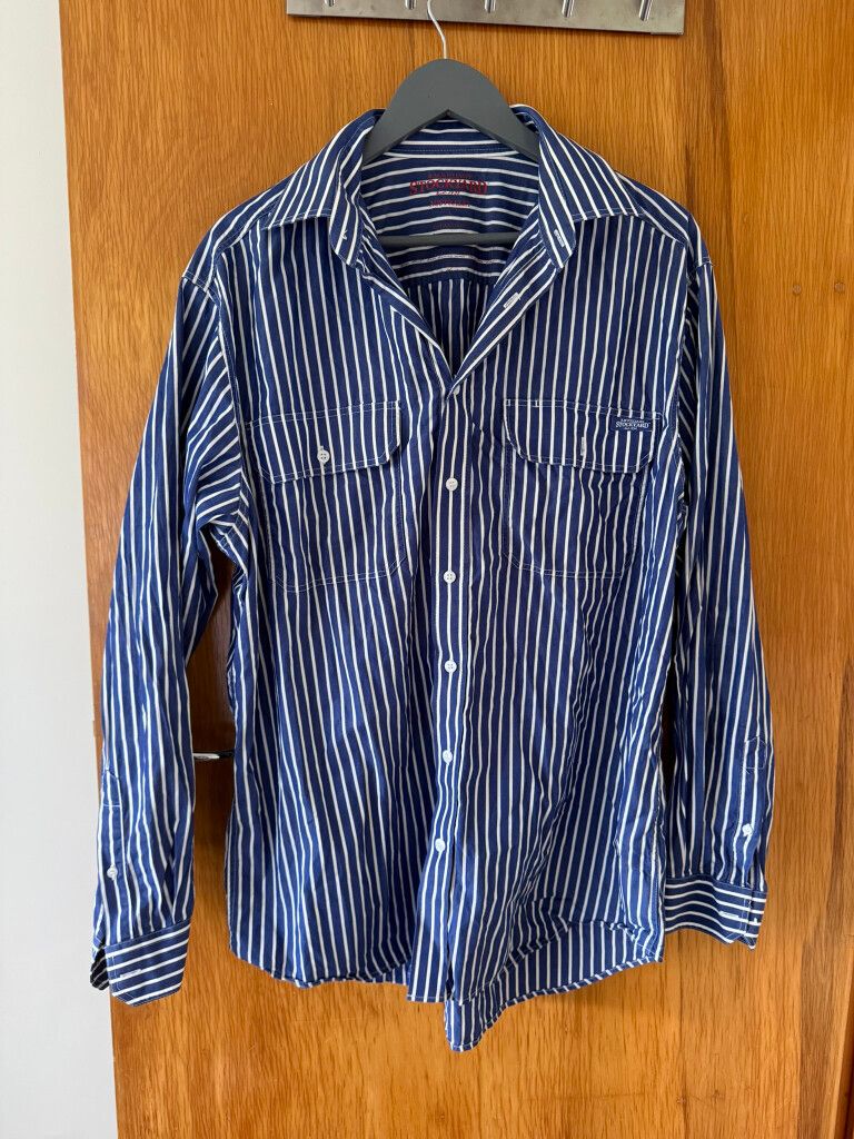 R.M. Williams Blue White Striped Shirt Size L