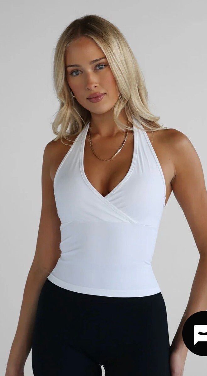 Leelo Active White Halter Neck Top