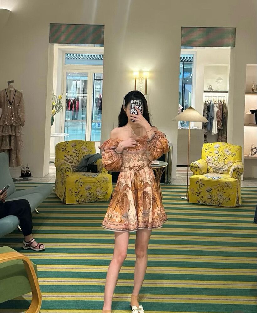 zimmermann Tan and cream off shoulder mini dress size 2