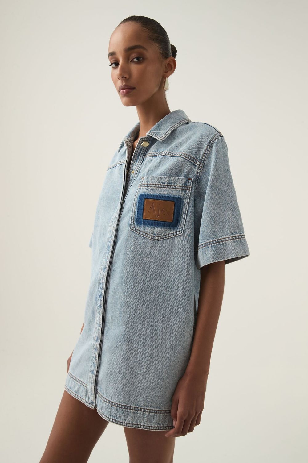 Aje - Aje Blue Denim Mini Dress 6 on Designer Wardrobe