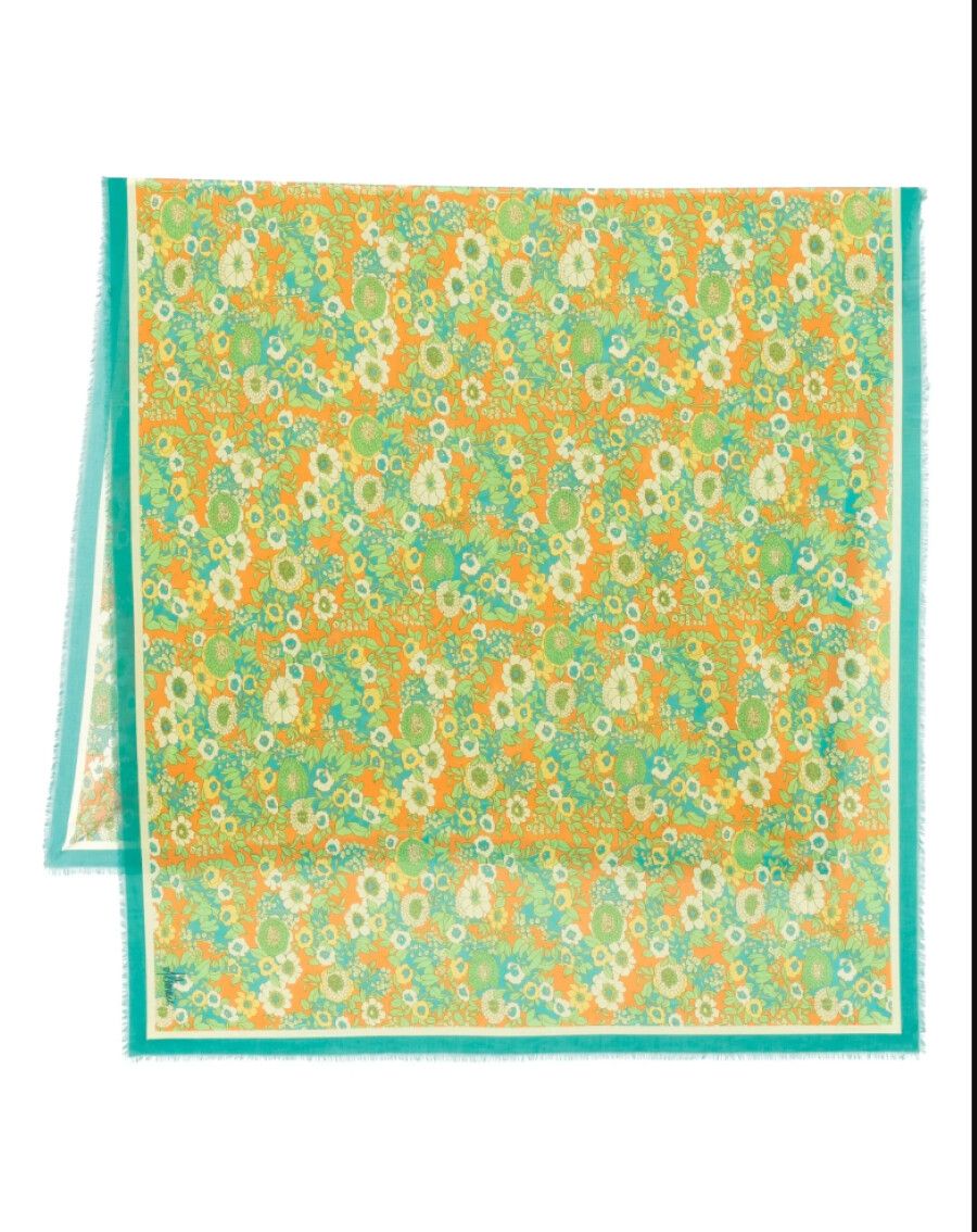 Alemais Orange Green Floral Scarf