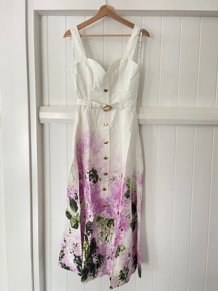 Aje White Lilac Floral Midi Dress 14