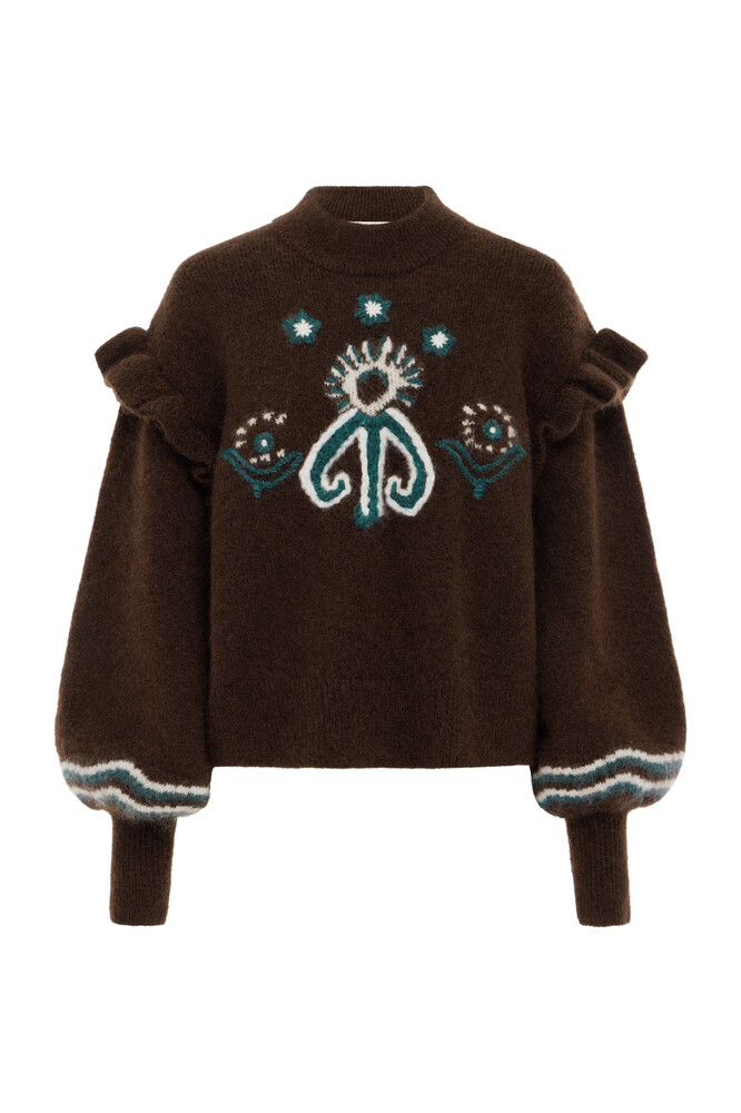 Alemais Brown Embroidered Mohair Jumper