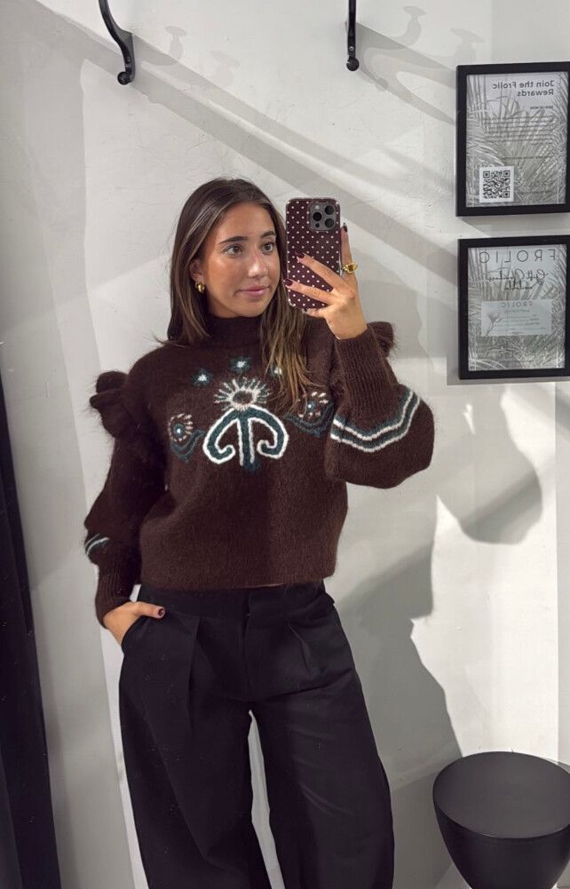 Alemais Brown Embroidered Mohair Jumper