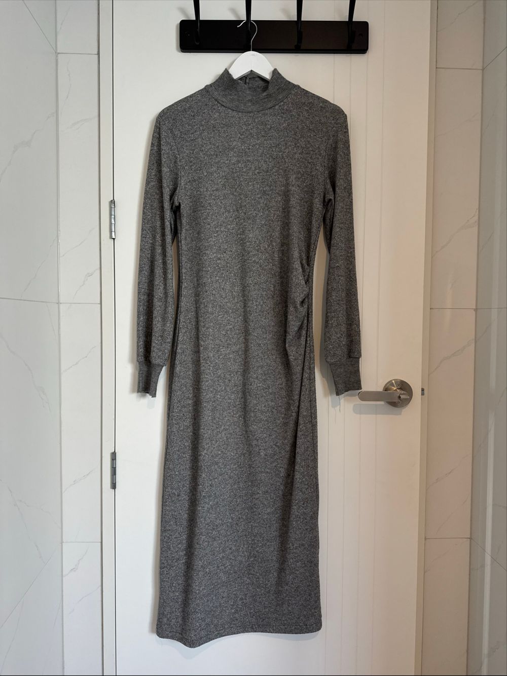 zara grey wool dress Zara Gray Wool Blend Knit Buttoned Multi-positional Midi Dress S