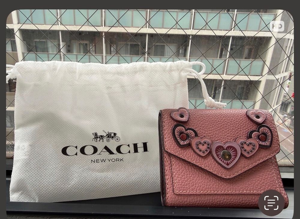 Authentic Pink Coach Small Wallet with Heart Appliqués
