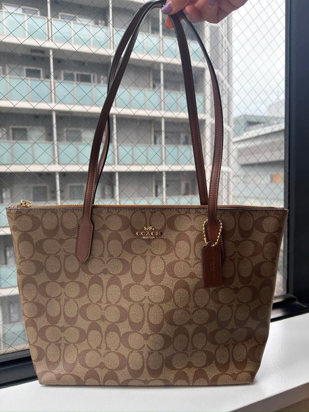 Authenti COACH Zip Tote Khaki Signature Canvas Tote Bag