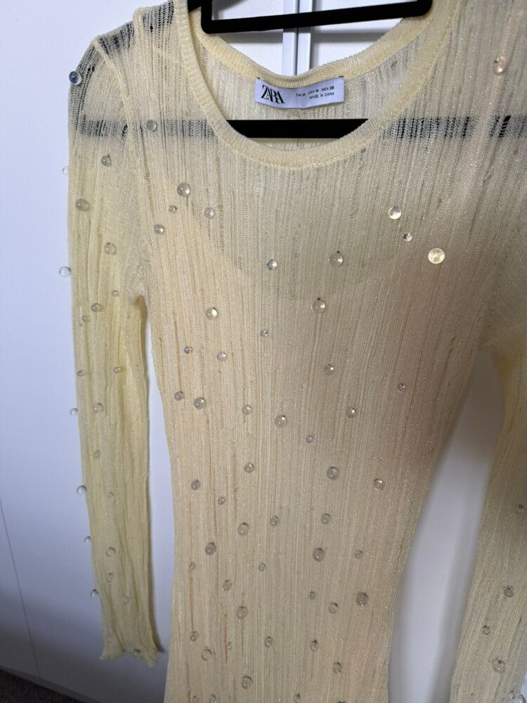 zara yellow beaded dress Chartreuse Polyester Satin