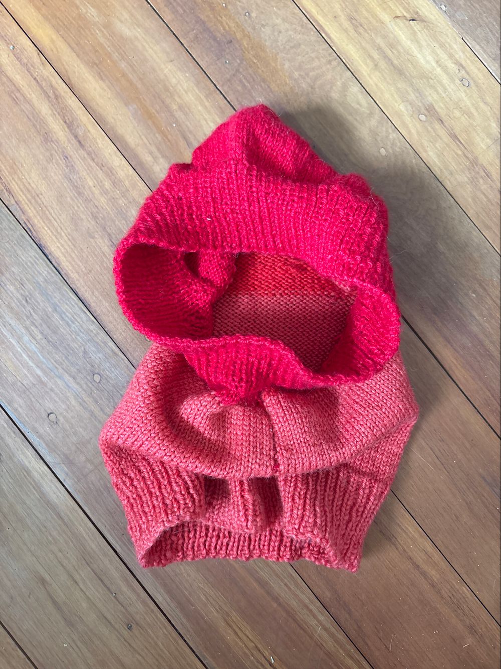 red and orange woollen balaclava