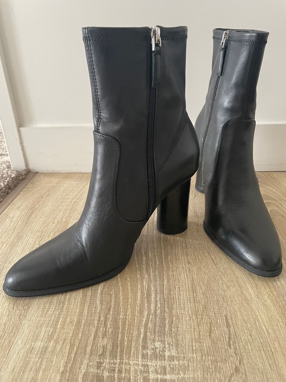 Zara Black Leather Ankle Boots