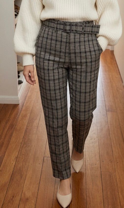 MAX Grey/brown Plaid Trousers pants