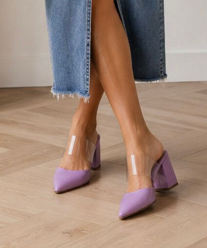 Isabella Anselmi Lilac Clear Strap block Heels mules