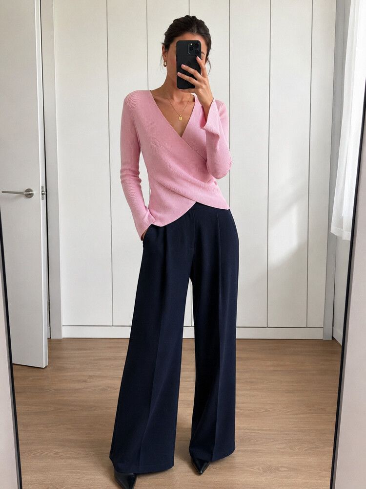 Decjuba Pink Ribbed Knit Wrap Top NWOT