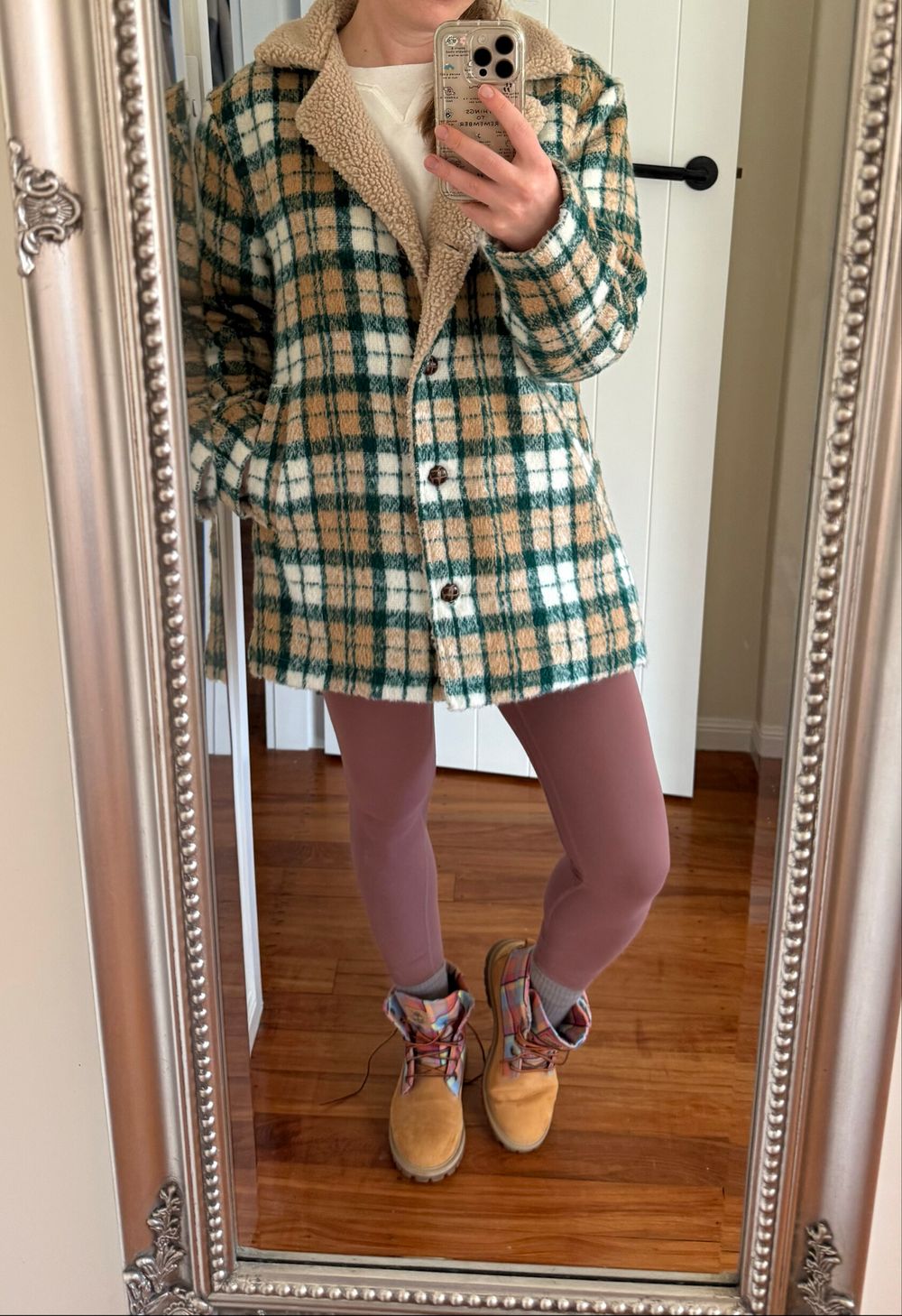 Ghanda Green Plaid Sherpa Collar Coat