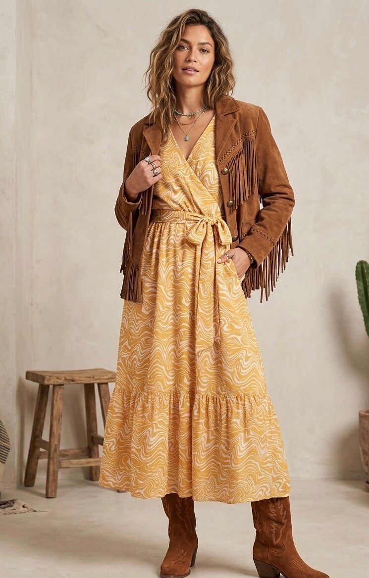 Decjuba Yellow Marbled Wrap Dress