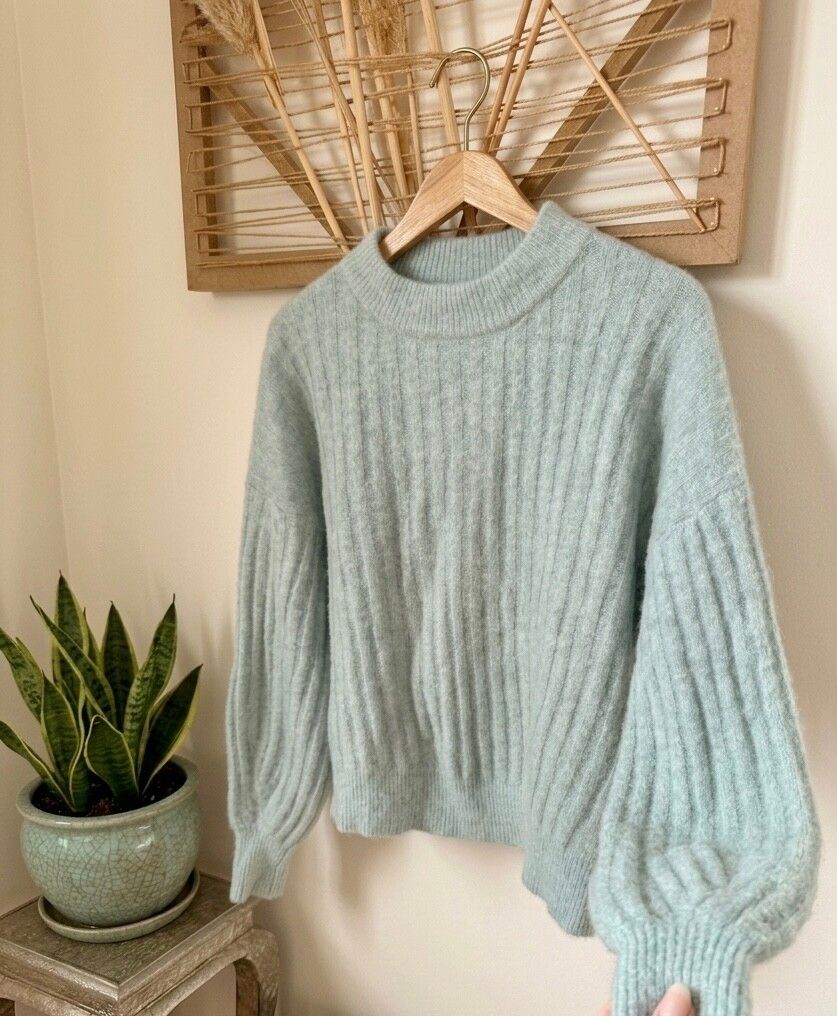 Mineral Mint Green Ribbed Knit Alpaca Wool Jumper