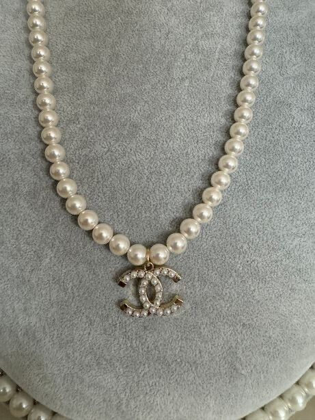 Chanel Classic Double C Pearl Pedant With Pearl Necklace