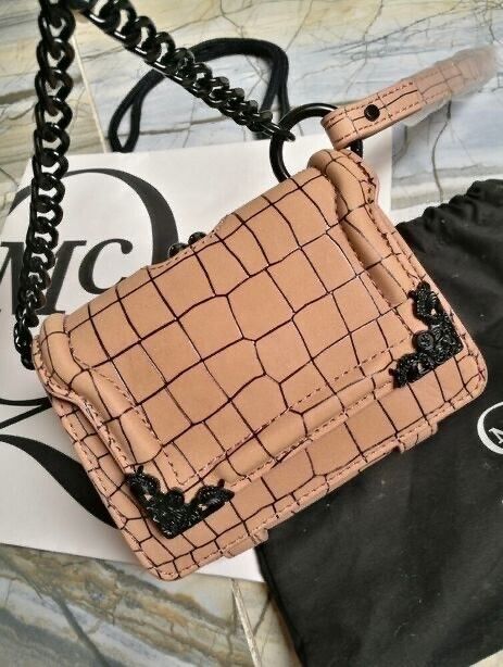 Authentic Alexander McQueen Beige Croc Embossed Leather Baby Frame Bag