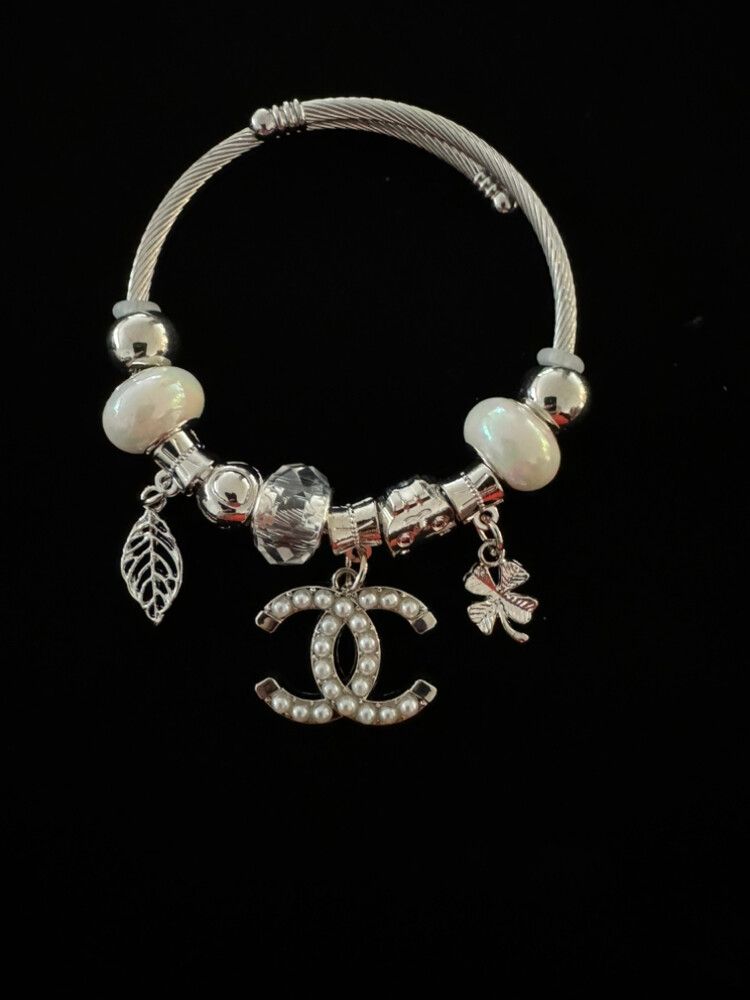 Chanel Classic Double C Logo Bracelet — White Pearl