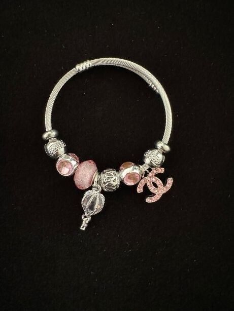 Chanel Classic Double C Logo Bracelet — Pink Crystal