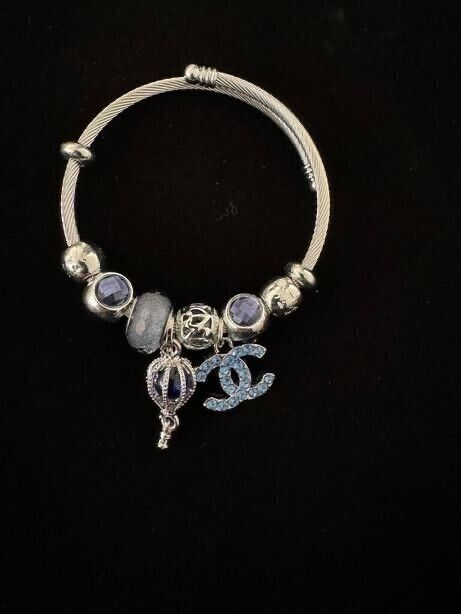 Chanel Classic Double C Logo Bracelet — Blue Crystal