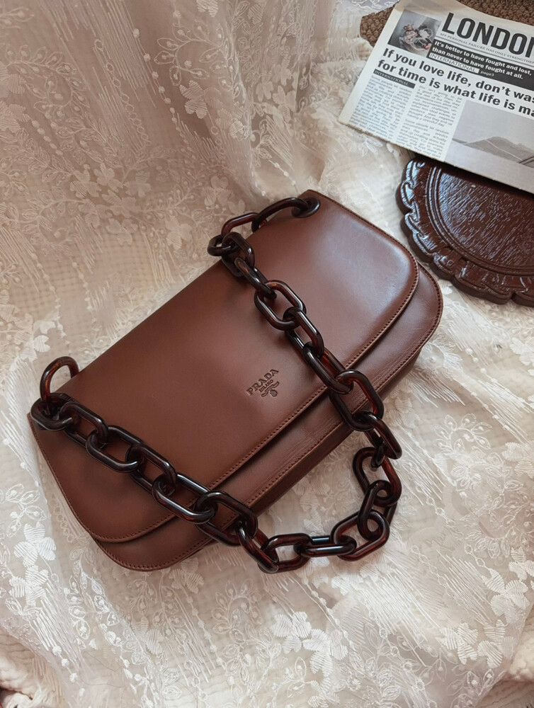 PRADA VINTAGE BROWN LEATHER PLASTIC CHAIN BAG