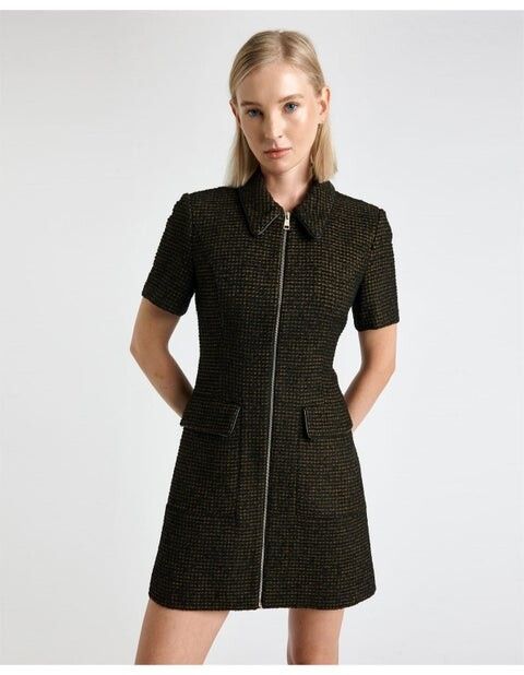 CUE HOUNDSTOOTH BOUCLE MINI DRESS