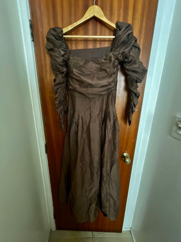 Marle Ruched Long Sleeve Dress - Brown