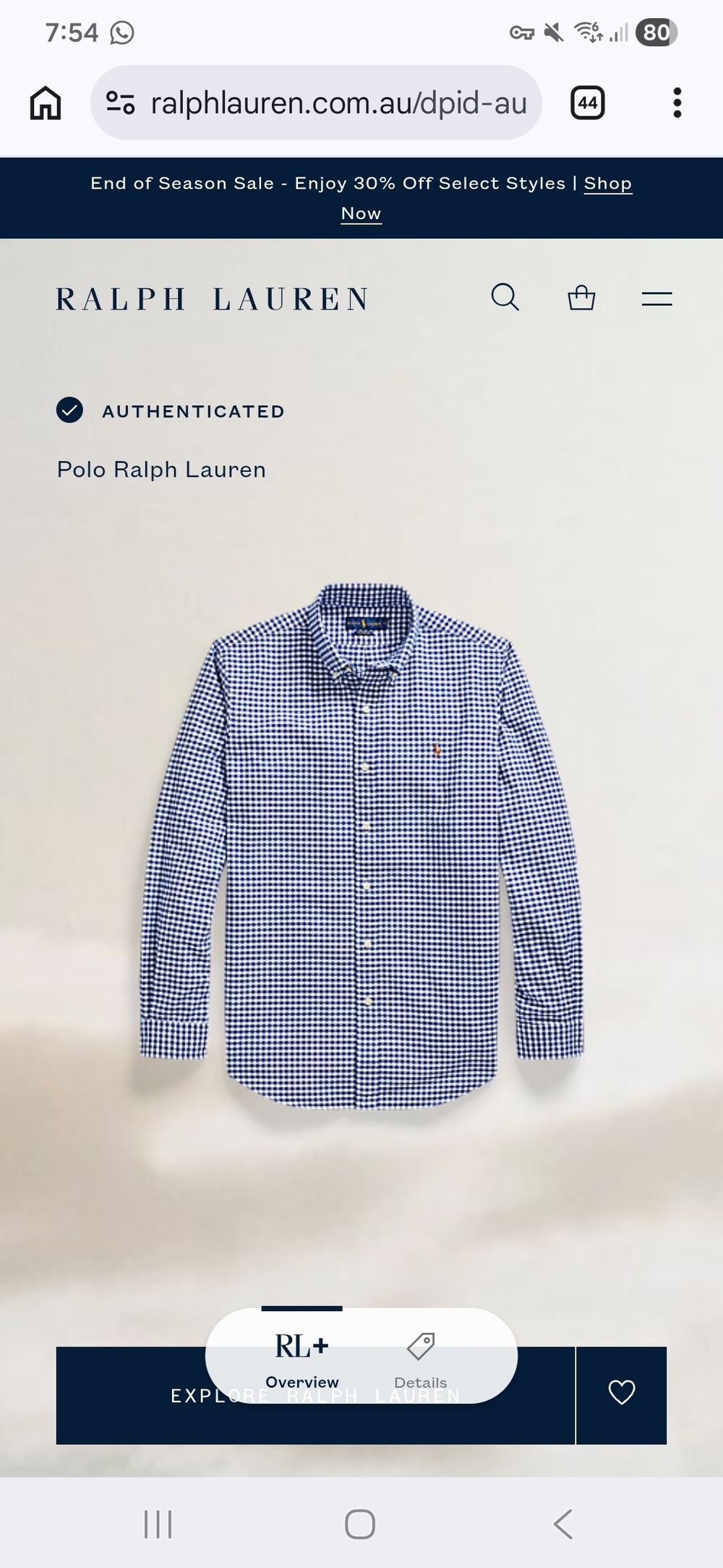 Ralph Lauren Blue White Gingham Shirt