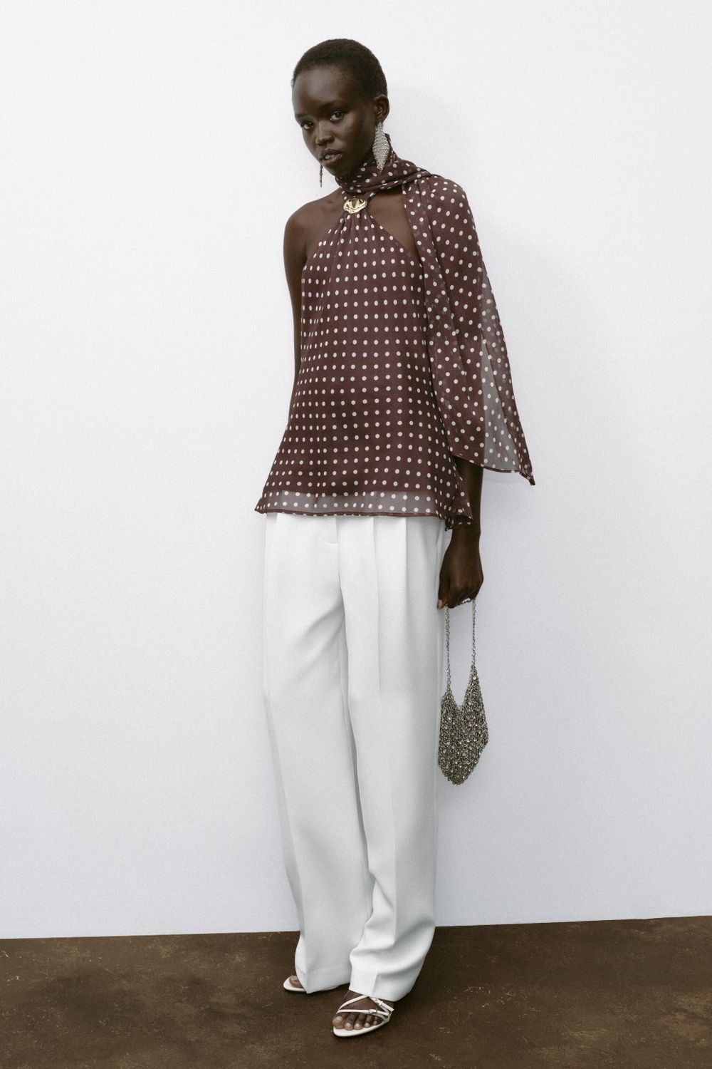 ZARA Brown Polka Dot Halter Top