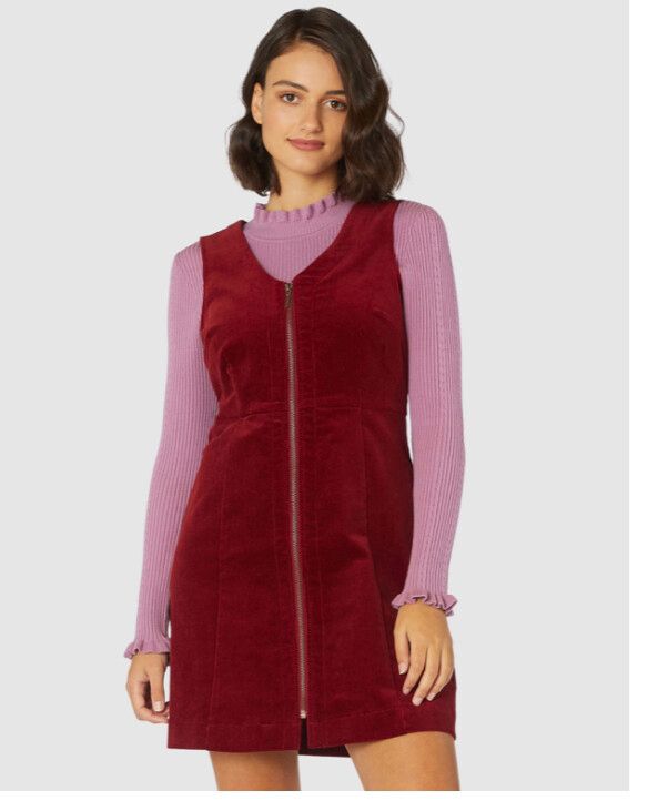 Princess Highway - Princess Highway Burgundy Cord Pinafore Dress on  Designer Wardrobe