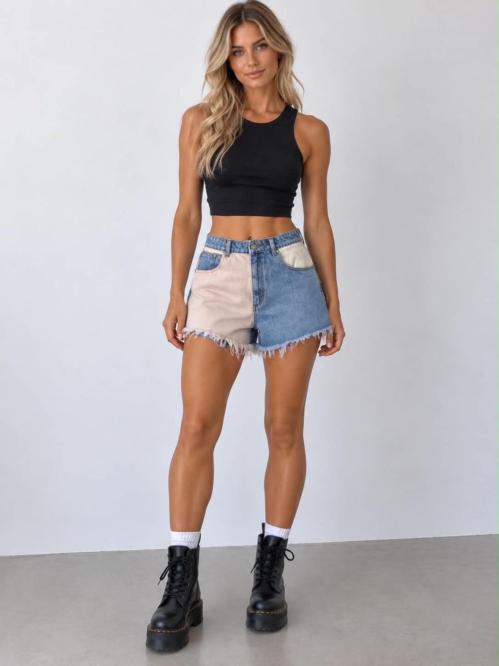 Abrand Jeans Blue and Beige Denim Shorts