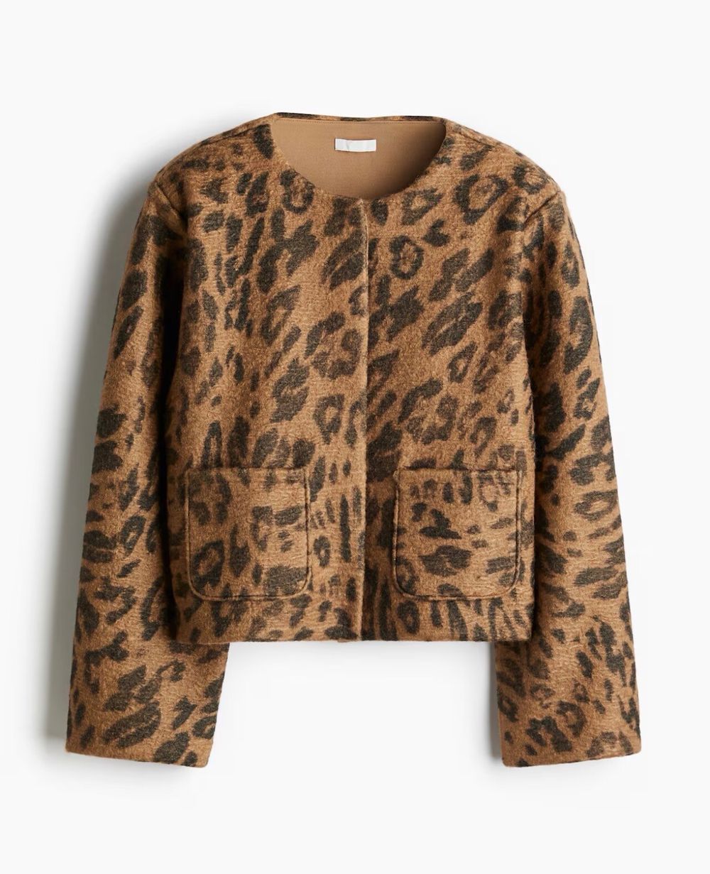 H&M Leopard knit cropped jacket size Small
