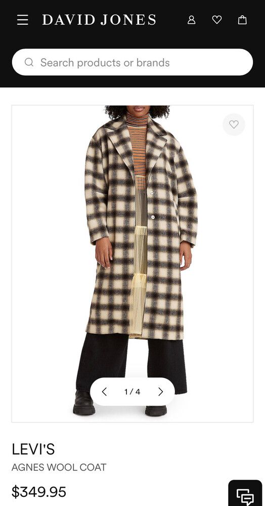Levi's Black and White Check Agnes Wool Coat