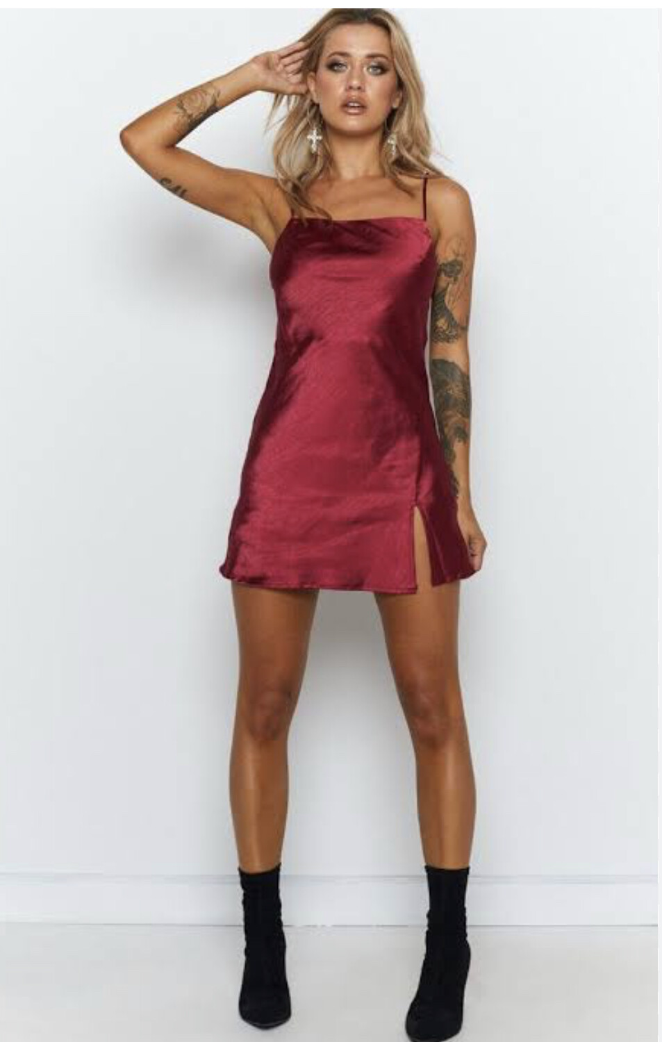 Beginning Boutique - Jordyn satin red mini dress on Designer Wardrobe