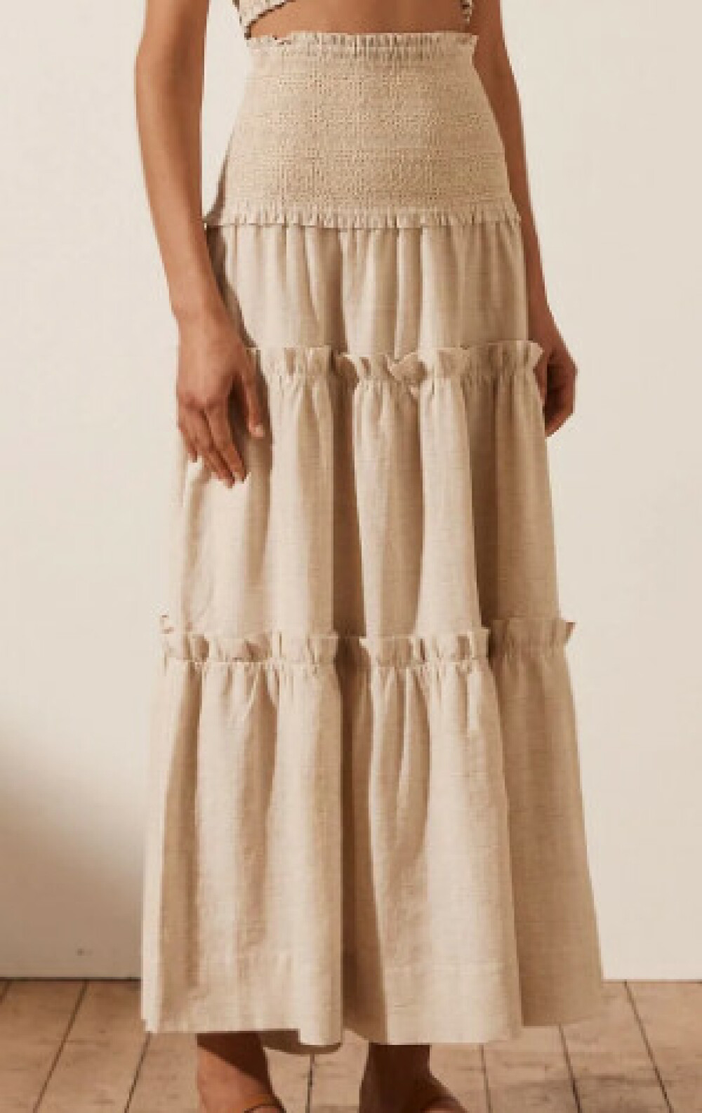 shona joy tiered midi skirt