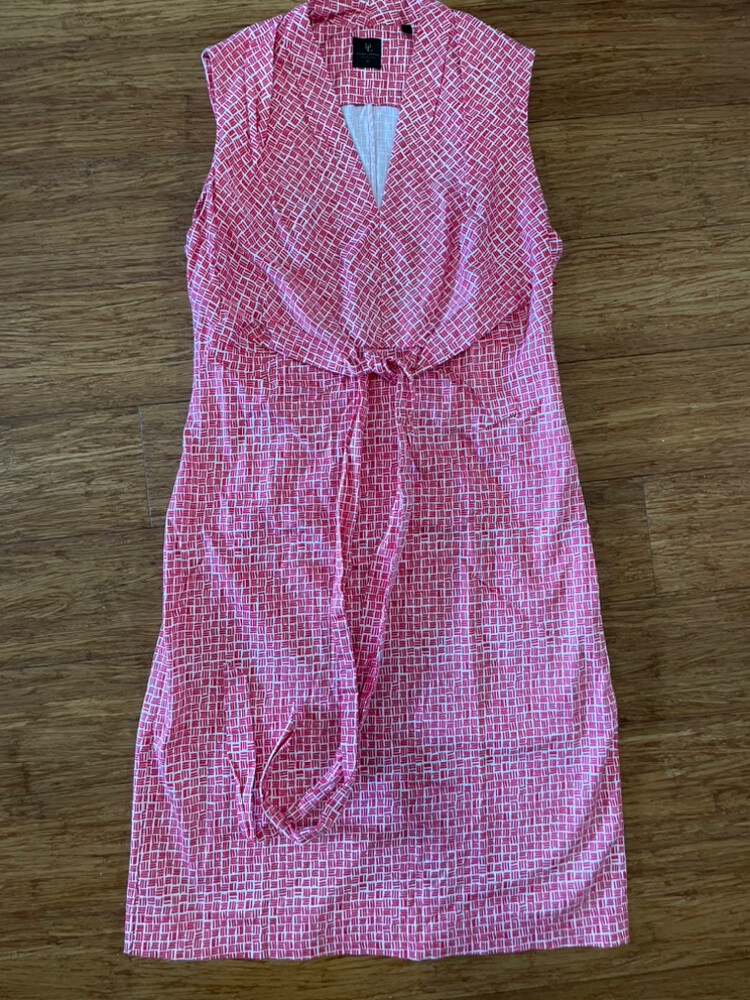David Lawrence - David Lawrence Midi Sleeveless Shift Dress with Tiebelt-  Size 10 on Designer Wardrobe