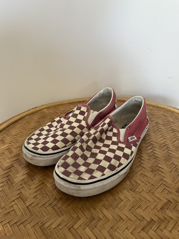 pink and brown checkered vans